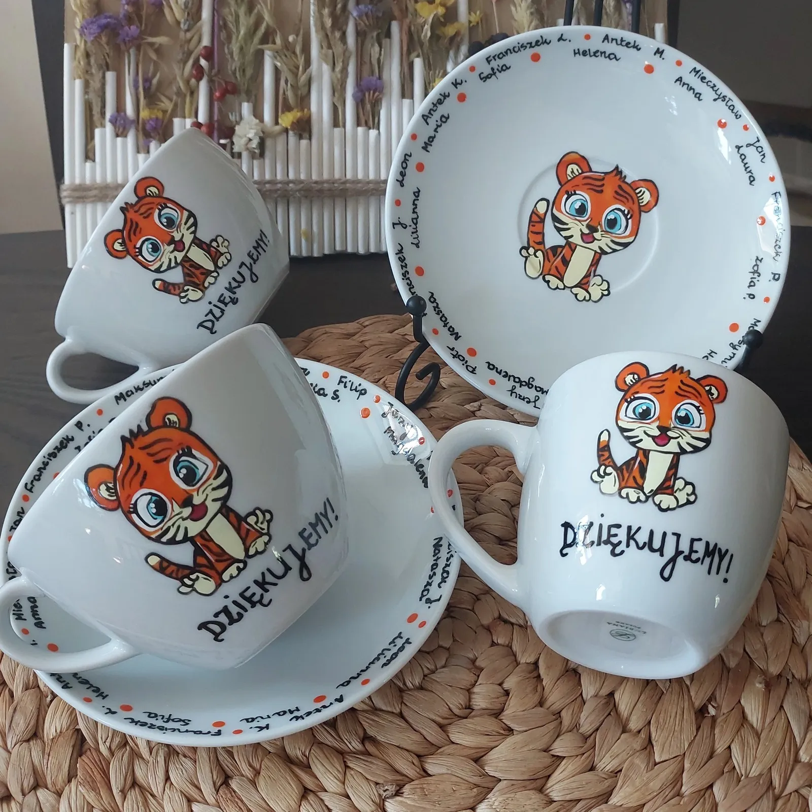 Tygryski z podziękowaniem — rękodzieło: porcelana