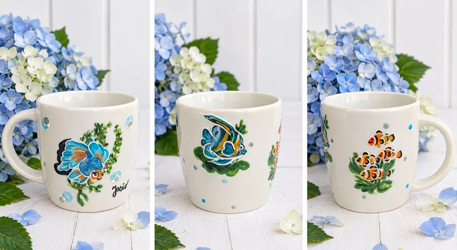 Podwodny świat – rybki — rękodzieło: porcelana